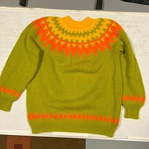 Homemade sweater women’s large, vibrant, orange green yellow